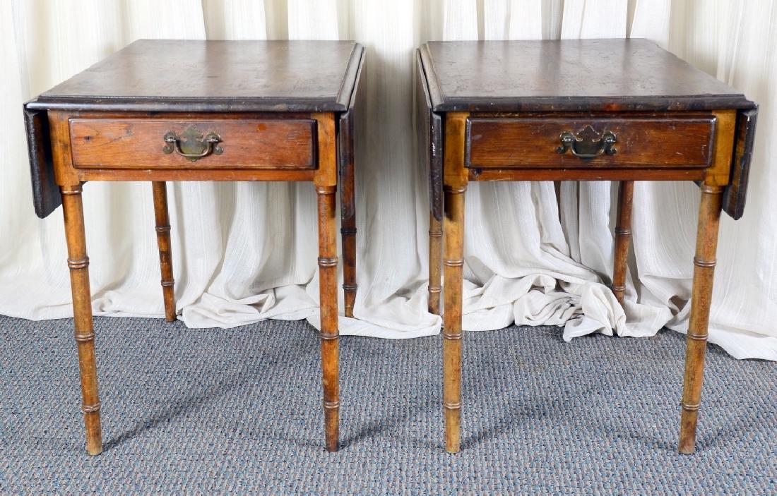 Pair Drop Leaf Pine Tables w/Faux Bamboo Legs: Vintage, 18 1/4" W ( 31 1/4" W open) x 26" D x 24 1/4" tall.