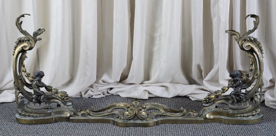 French Style Fireplace Fender w/Cherubs: 3-piece, 49" wide x 22" high on ends.