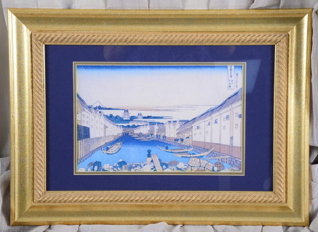36 Views of Mt. Fuji View from Nihon-Bashi in Edo: Artist Katsushika Hokusai, Sight 9 1/4" high x 14" wide; framed under glass 18 1/2" high x 25 1/2" wide.