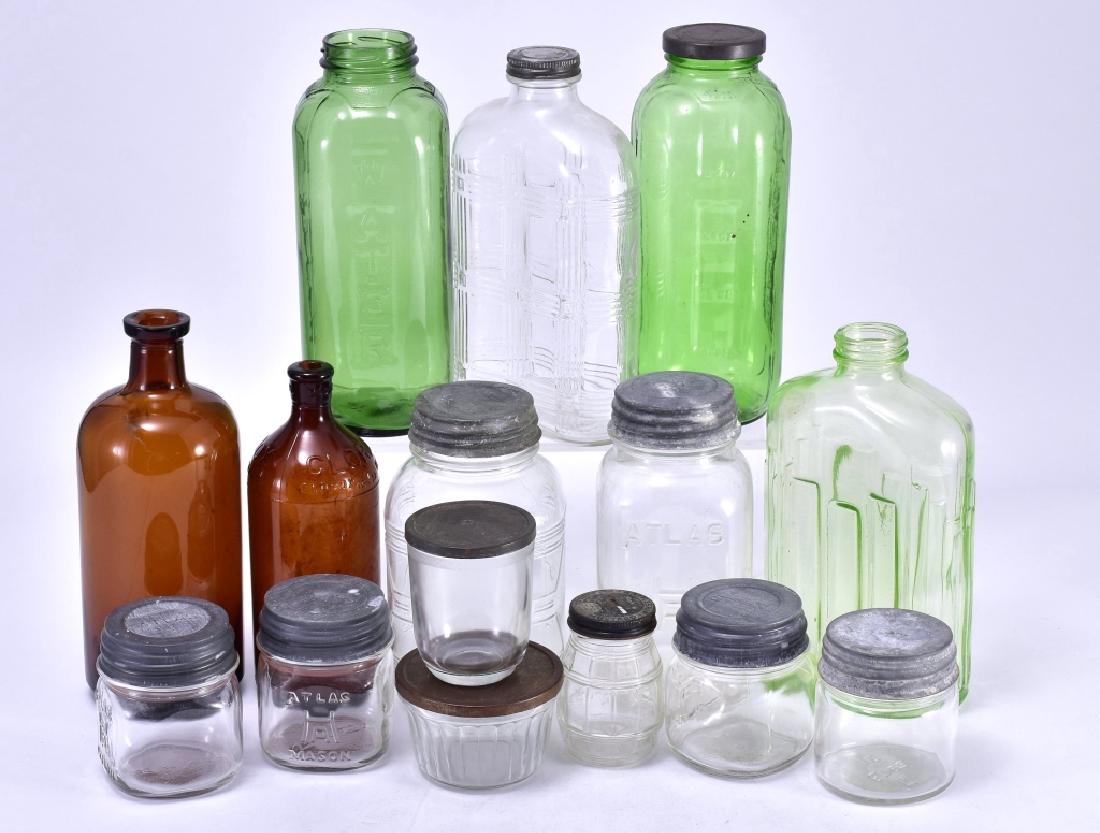 15 Vintage Jars & Bottles: Including 4 refrigerator bottles, Atlas jars, Clorox bottle and more.