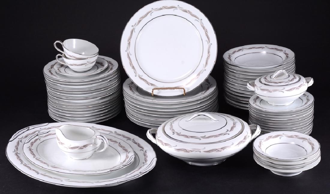 66 Pc. Noritake Gaylord China Set: 10 dinner plates,16 salad plates,13 bread & butter plates,14 soup/cereal bowls,3 fruit bowls,1 saucer & 2 cups, 2 covered casserole, 2 covered sugar,1 creamer, 13" platter & 16" platter.