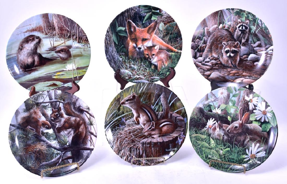 Knowles Friends of the Forest Collection Plates: Complete set of 6 by Kevin Daniel, 1987 1st issue The Rabbit, 1987 2nd The Racoon, 1987 3rd The Squirrel, 1988 4th The Chipmunk, 1988 5th The Fox and 1988 6th & final The Otter, 8.5" diameter.