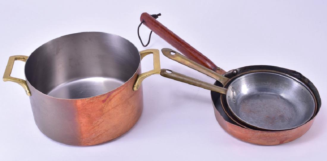 Cookware inc. Revere Pan & Double Handle Pot: Revere pan w/long handle, Revere pot 8" diameter and 2 copper bottom pans.