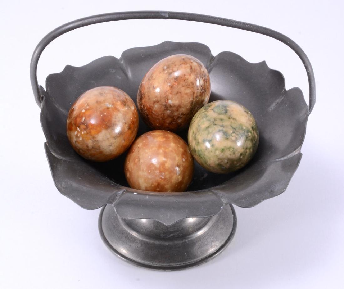Old Colonial Pewter Handled Basket w/Marble Eggs (1 of 2)
