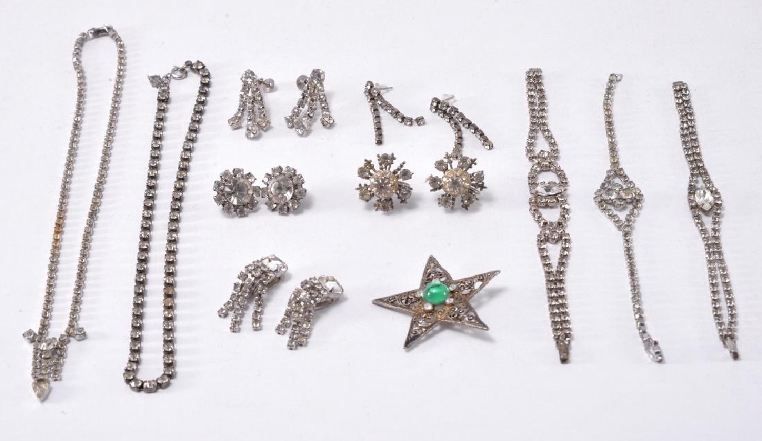 Rhinestone Estate Jewelry: Inc. bracelets, necklaces & pierced, clip on, & screwback earrings.