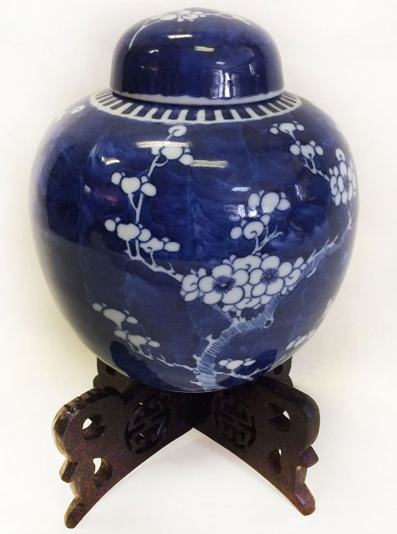 Blue & White Flower Ginger Jar on Stand (1 of 3)