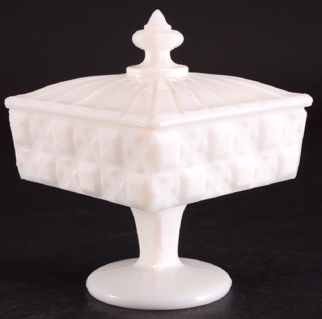 Old Quilt Milk Glass Footed Candy Dish w/Lid (1 of 3)