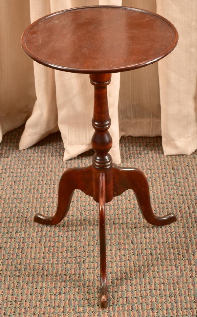 Vintage Mahogany Tripod Table: Dish top, snake foot, 21" tall x 11.75" diameter.