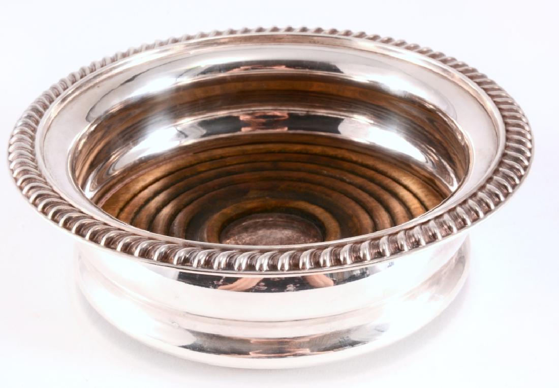 Barker Ellis Silver Plate on Copper Wine Coaster: Gadroon edge, 5.75" diameter x 1.75" tall.