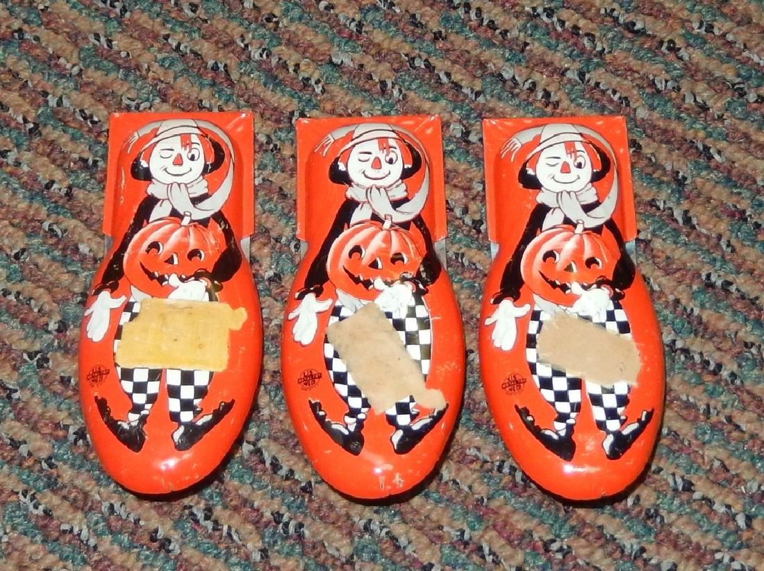 Vintage Tin Halloween Scarecrow Litho Clickers: US Metal Toy MFG. Co. 4.25" long