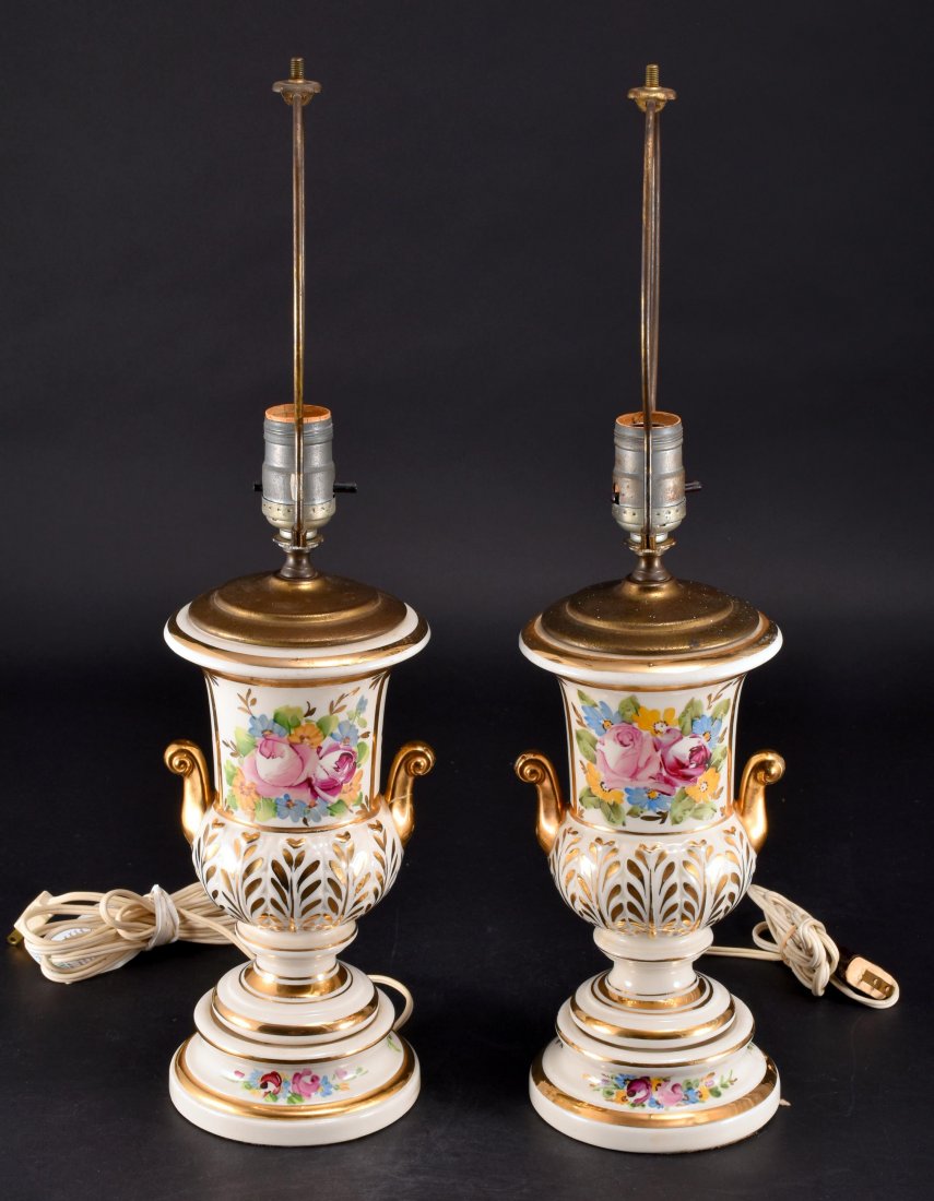 Pair Floral Urn Style Ceramic Lamps (1 of 3)