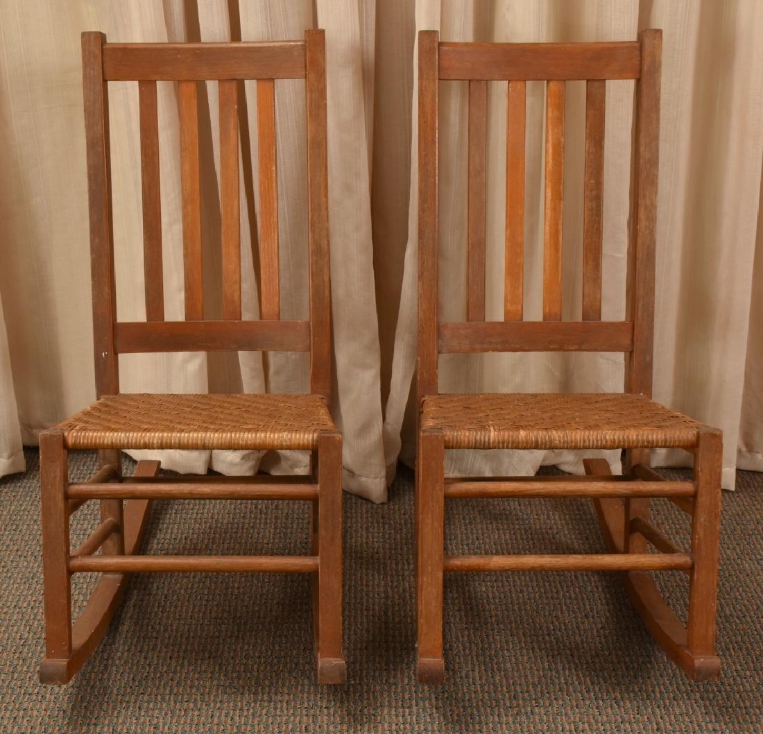 Pair Slat Back Oak Side Rockers (1 of 3)