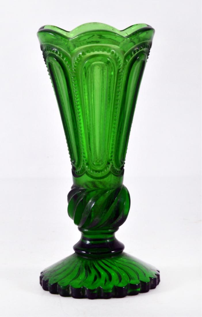 Green Depression Glass Footed Vase (1 of 2)