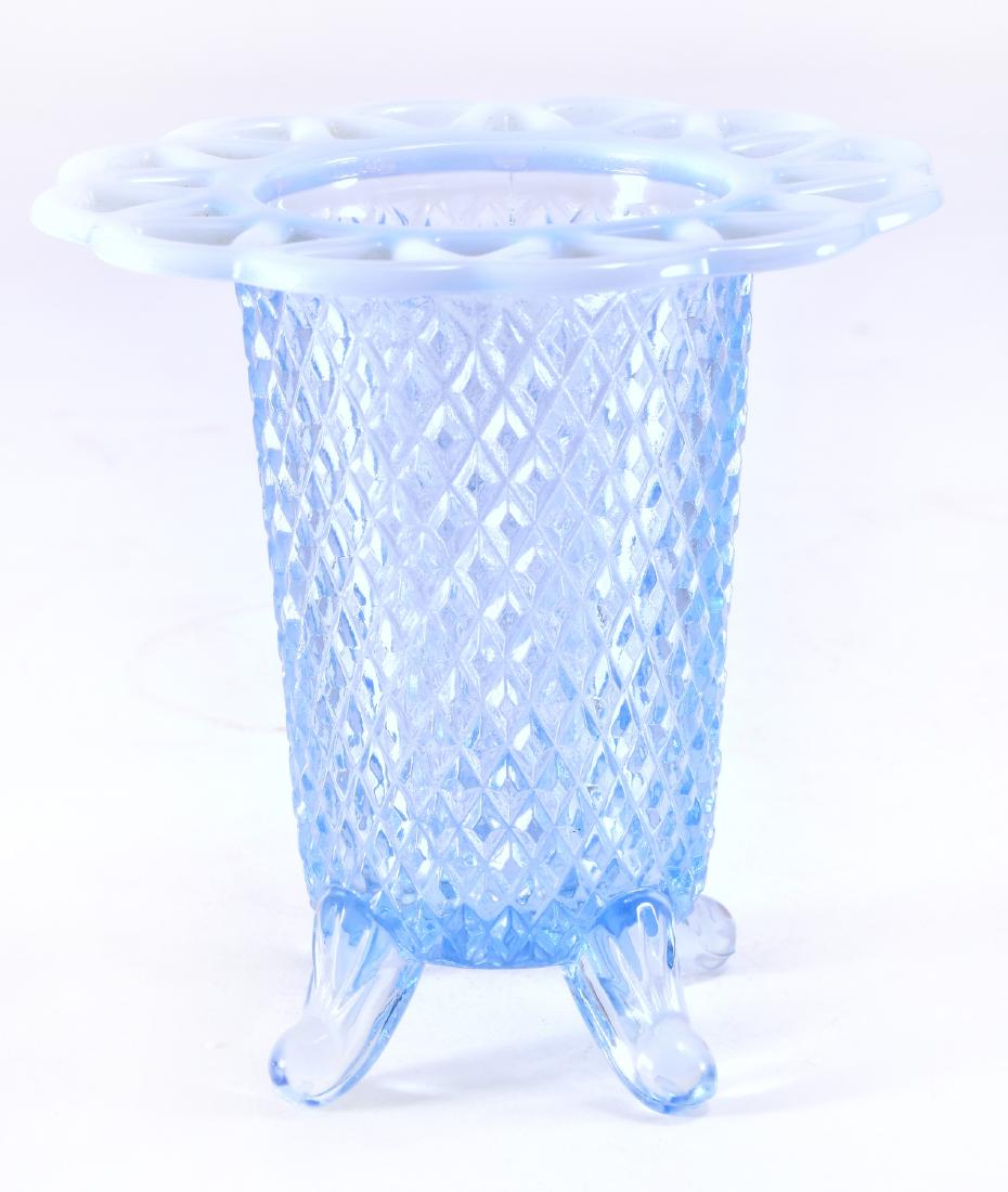 4 Footed Lace Edge Blue Opalescent Glass Vase (1 of 3)