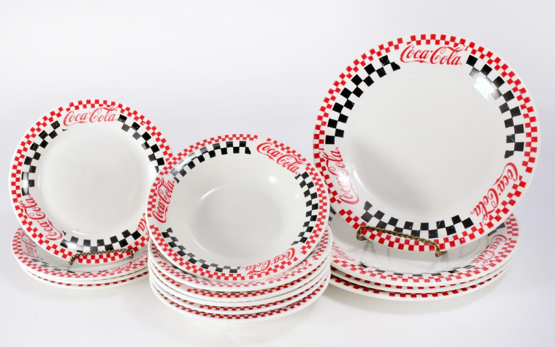 14 Pcs. Coca-Cola Checkered Ceramic Dinnerware (1 of 4)