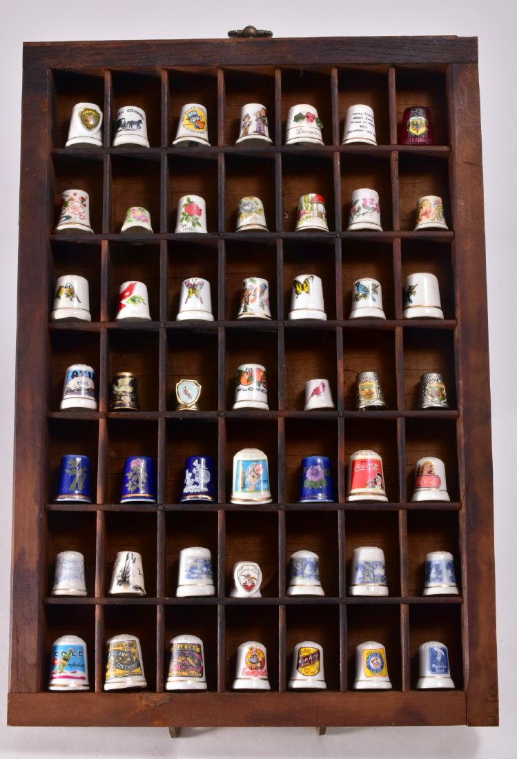 49 Ceramic, Metal & Glass Thimbles in Display Case (1 of 4)