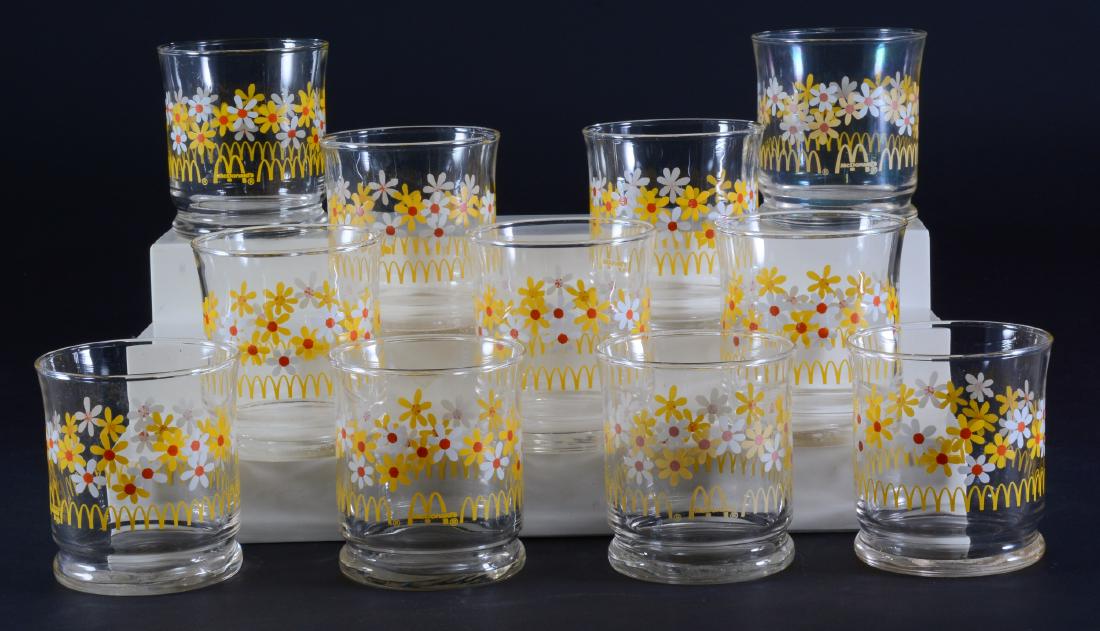 10 Vintage McDonald's Daisy, Golden Arches Glasses: Libbey Glass Co., old fashioned glasses 3.25" tall