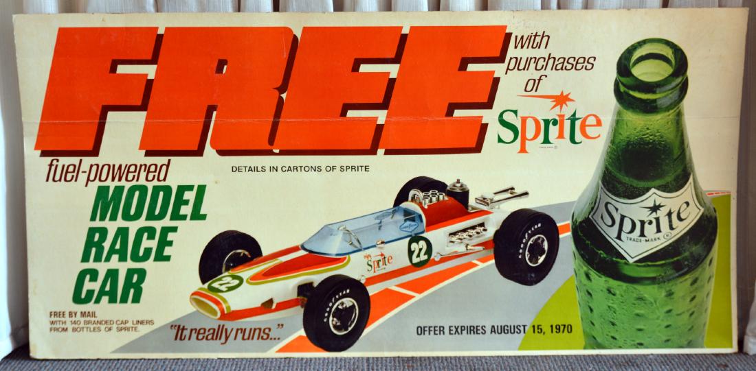 1970's Sprite Model Race Car Cardboard Truck Sign (1 of 1)