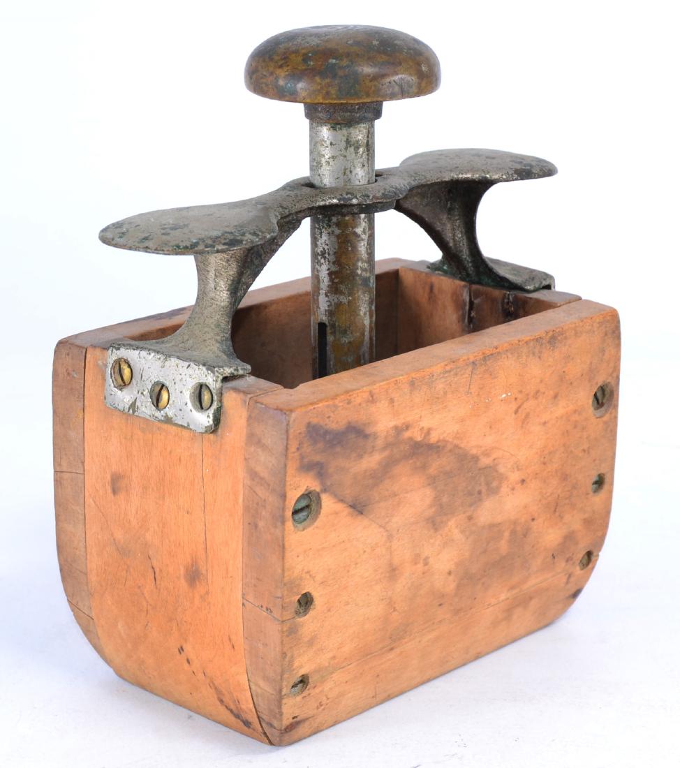 Antique Primitive Wood/Brass Butter Press w/Handle (1 of 2)