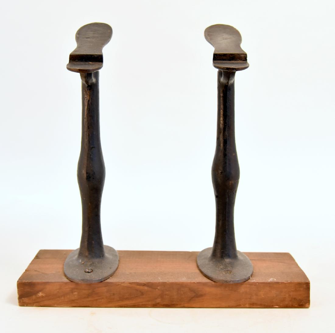 2 Black Cast Iron Shoe Shine Stands Mounted Wood (1 of 3)