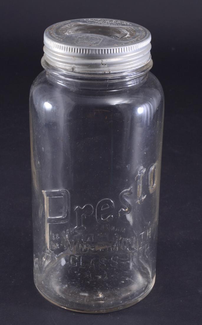 Vintage Presto Wide Mouth Glass Top Mason Jar: 9.25" tall.