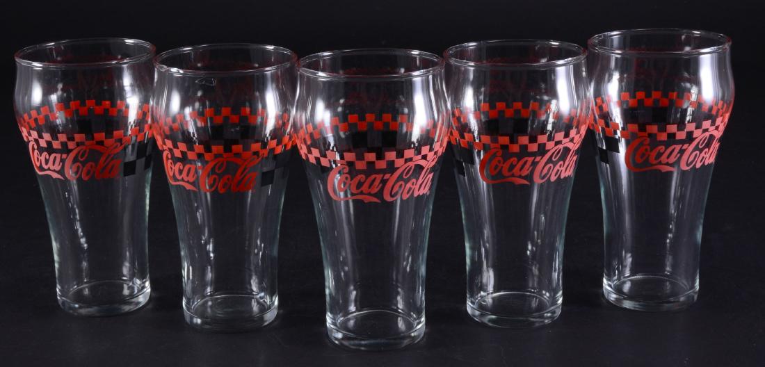 5 Black & Red Checkerboard Coca-Cola Glasses (1 of 1)