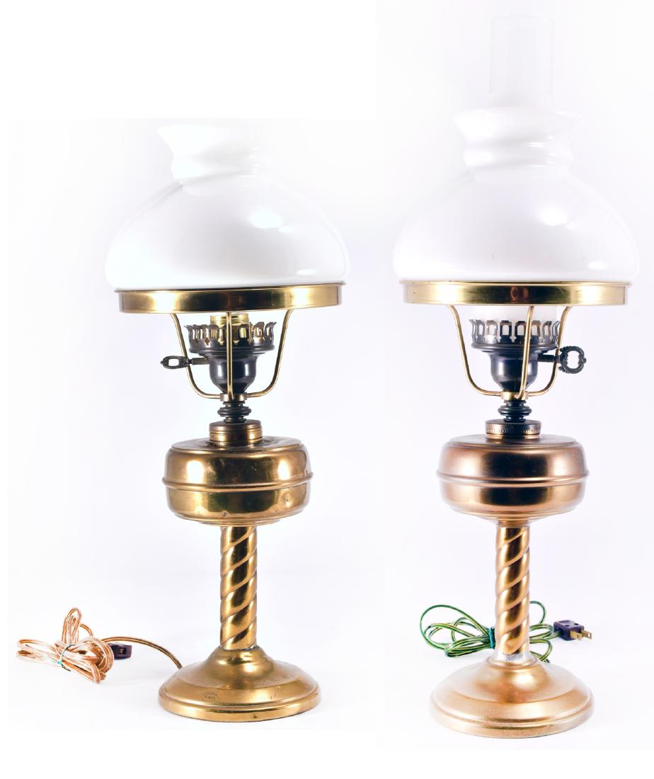 Pair Vintage Brass Oil Lamps Converted to Electric (1 of 1)