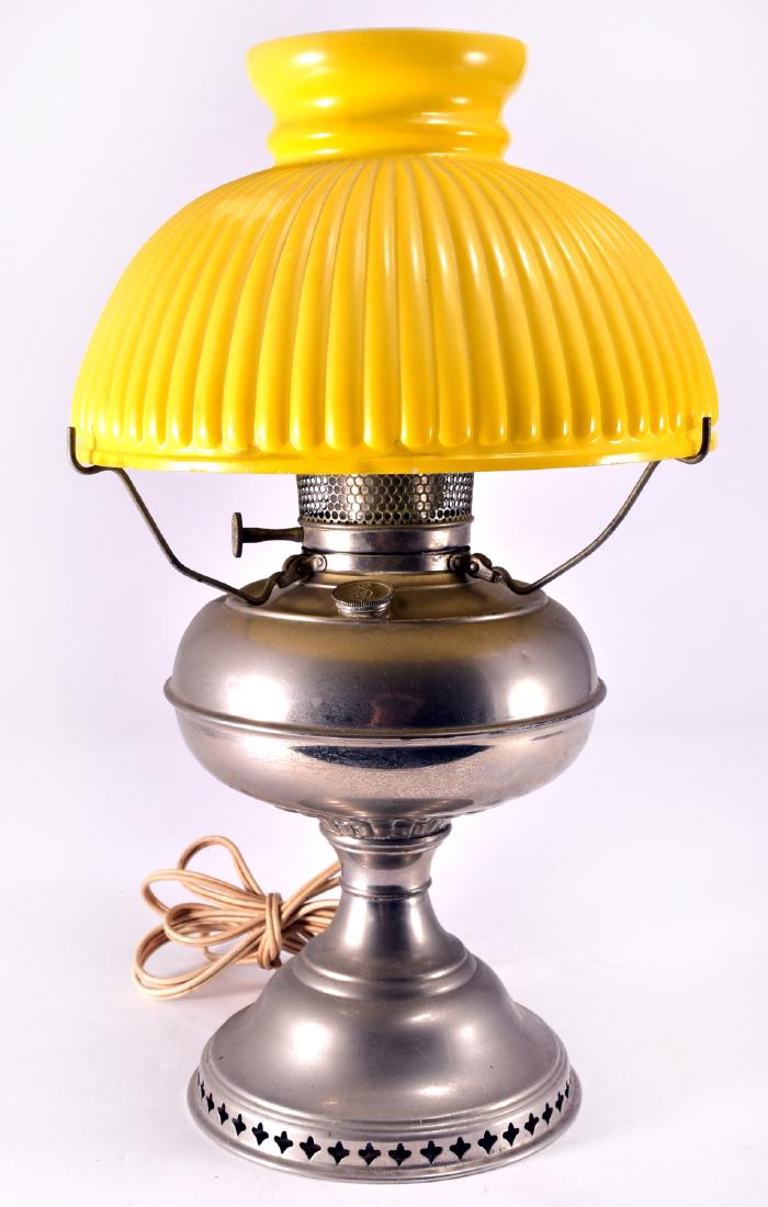 Vintage Rayo Aladdin Electric Lamp w/Yellow Glass: 16.75" tall.