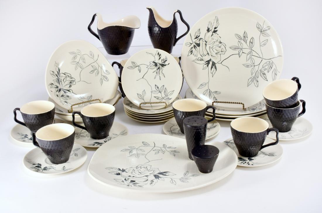 36 Pcs. Red Wing "Midnight Rose" China: Inc. 11 Cups, 6 saucers, 3 bowls, 6 bread & butter, 4 - 11" plates, 13 1/8" platter, salt & pepper shakers, creamer & gravy boat.
