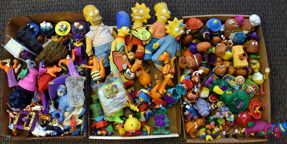 Vintage The Simpson Toys & Kids Meal Toys: Kraft Cheesasaurus dinosaurs, Muppet Workshop, Chicken McNuggets Buddies & more.