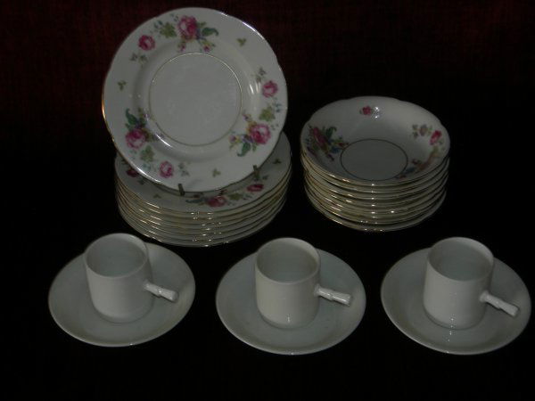Czechoslovakian China Lot: Czechoslovakian China Lot Including 8 Dessert Sets in Cream Ground w/Floral Decoration & Gold Trim, Marked CCC Imperial Bohemian, Plates 6.25" Diameter and Bowls 5.25" Diameter; 3 Cream Colored Demita