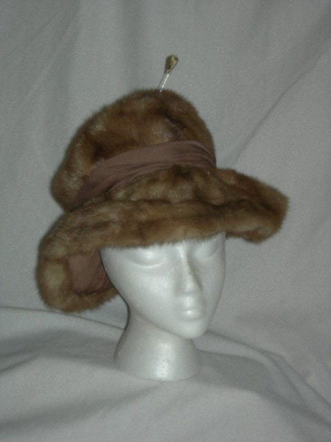 MINK HAT: Mink Hat w/Fabric Band, Made For Miss May, New York By Gus Mayer Co., 13"D Brim.