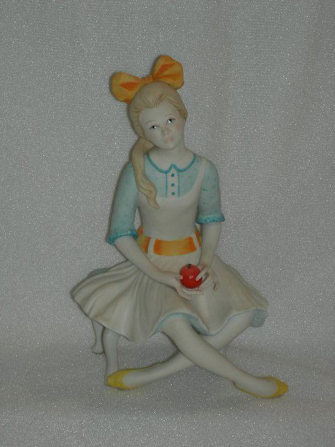 SIGNED CYBIS BISQUE POLLYANNA FIGURINE: Delicately Detailed Signed Cybis Pollyanna Bisque Figurine, 1971, Blue Eyes Capture & Reflect Light, 7.5"T.