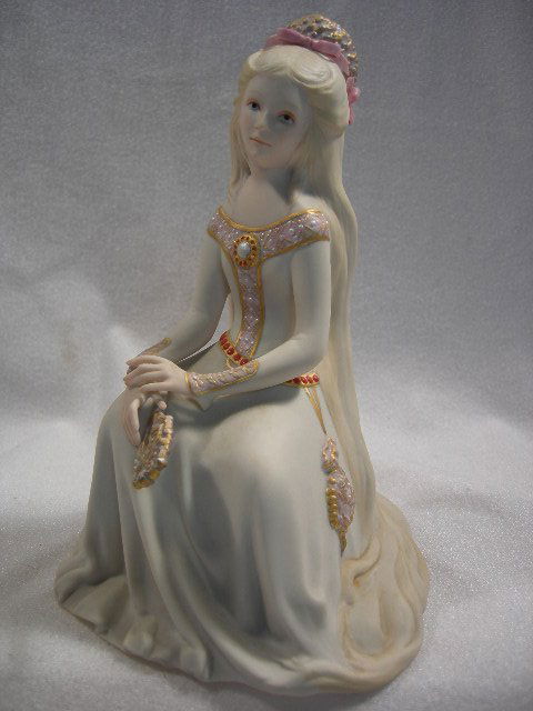 CYBIS LIMITED EDITION RAPUNZEL: Cybis Pink Seated Rapunzel Holding Mirror, Signed, #691, 8.5"T.