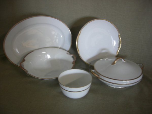 CHINA: Noritake Nippon Goldena Serving Pieces Inc. Serving Platter, Double Handle Serving Plate & Serving Bowl, Covered Casserole, & Condiment Bowl, 5" To 14"L.