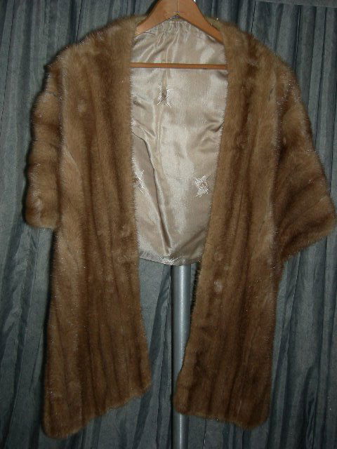 FUR: Mink Stole, Autumn Haze Coloring, Satin Lined w/2 Pockets, 74"L.