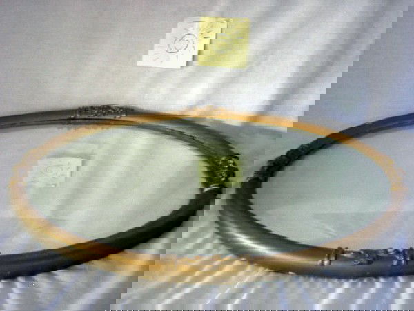 OVAL MIRROR: Vintage Oval Mirror w/Antique Gold Painted Wood Frame Under Convex Glass w/Applied Gesso, 21"T X 15"W.