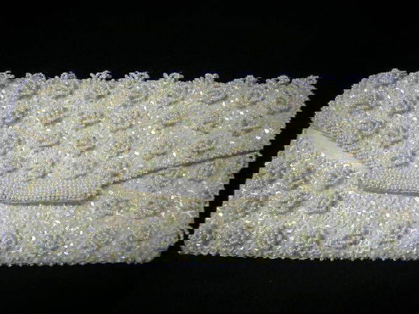 CYBILL SHEPHERD'S EVENING BAG AND GLOVES: Cybill Shepherd's White Clutch Evening Bag Decorated With Sequins & Pearls And White Gloves Size 8, From The Movie "Chances Are" (Tri-Star 1989), w/Authentication Number 404140002588 King Looey's Holl