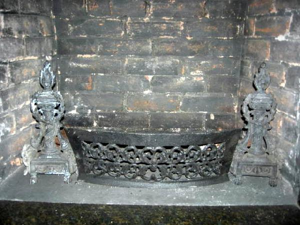 FRENCH ANDIRONS: Pair French Andirons w/Classical Motif Joined by Pierced Fender, 13" Tall.