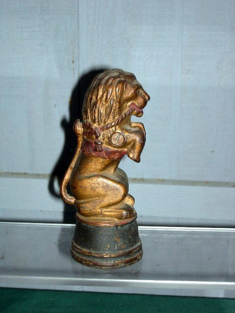 LION ON TUB OLD PENNY BANK: Old Iron A. C. Williams Still Bank, Lion on Tub w/Rope, 5.75" Tall.