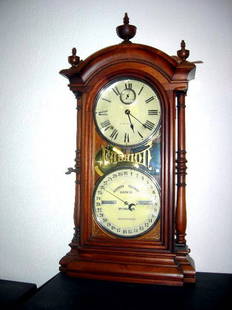 FASHION WALL CLOCK: Clock w/2 Faces, Reads Day & Date, Southern Calendar Clock Co. Fashion Clock Patented Dec. 28, 1875, Second Hand Insert Pat. April 16, 1878, Calendar Patented March 18, 1879, Marked St. Louis, Mo. Key