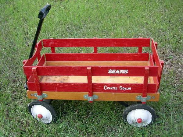 SEARS WAGON: Sears Country Squire Wooden Wagon, 33" Long x 16" Wide.