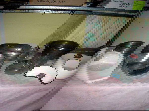 VINTAGE BED PANS ETC.: Lot Includes 4 Bed Pans: One Semi-Porcelain Marked Cartright w/Attached Urinal, Jones Relax White Enamel w/Instructions & Matching Spit Tray, 2 Stainless; 3 Urinals: 2 Glass and 1 Stainless; and Stain