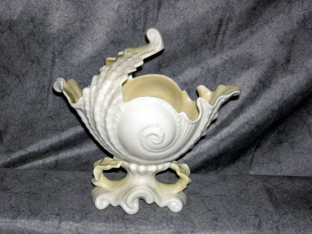 BELLEEK SEASHELL: Ornate stylized Belleek seashell, 8.5"t.