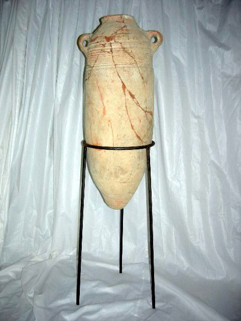 AMPHORA ON STAND: Terra Cotta Amphora w/Side Loop Handles, Greece, Circa 200-100 B.C., 25"T, on Stand, 37"T.