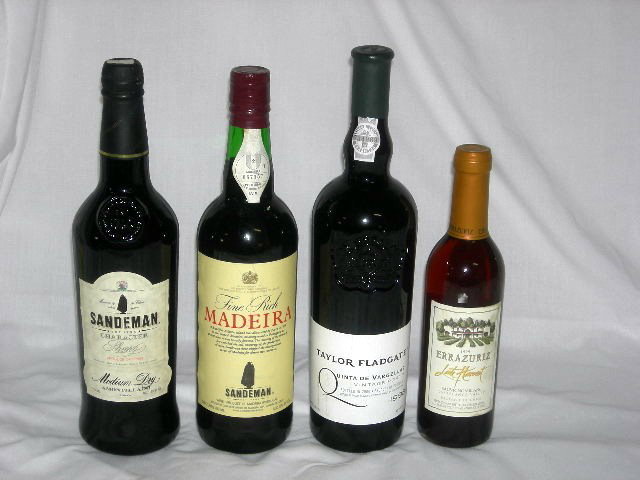 4 Bottles – 3 Aperitifs/After Dinner & 1 Sauvignon: Wine Lot Includes: Sandeman Madeira (Portugal), Taylor Fladgate 1998 Vintage Porto (Portugal), Sandeman Medium Dry Amontillado Sherry (Spain), 375 ML 1999 Errazuriz Late Harvest Sauvignon Blanc (Chile