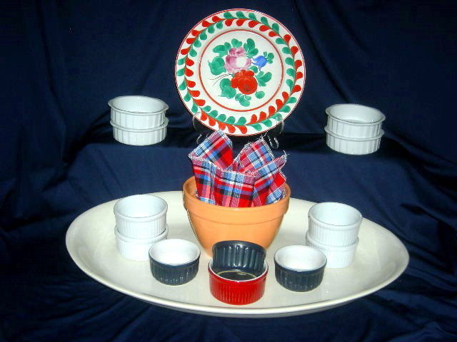 Ceramic Baking Lot: Ceramic Baking Lot Inc. Large Oval Platter, El Camino Prod. Inc. 21.5"L; Apricot Cordon Bleu Mixing Bowl, Made in Portugal, 4.5"T; Hungarian Bowl Marked, Marked Granit, 9"D; 12 Varied Ramekins