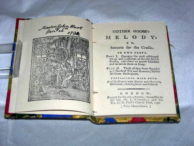 Miniature Mother Goose's Melody Book: Mother Goose's Melody: Or, Sonnets for the Cradle, in Two Parts, Bound w/String, Printed on Front Page Master John Hurt 1798, Diamonds Hand Painted on Gold Embossed Foil Cover, 4.25" X 3".