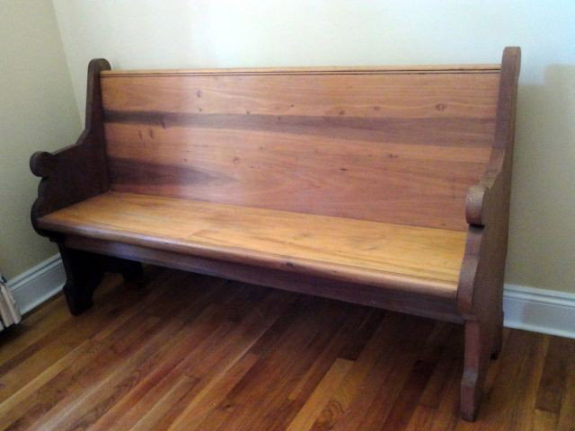 BENCH SEAT: Hand Crafted Maple Church Pew Style Bench Seat w/Carved Sides, 60" W X 35" T.
