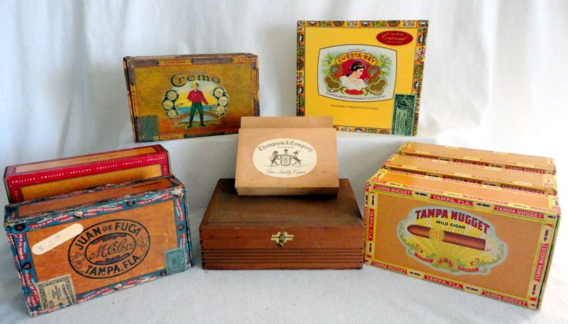 VINTAGE CIGAR BOX LOT: Ten Cigar Boxes Including Cremo, Juan de Fuca, House of Windsor Palmas.